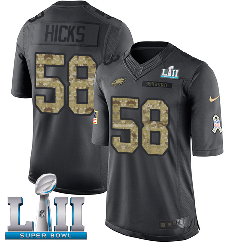 Nike Eagles #58 Jordan Hicks Black Super Bowl LII Men's Stitched NFL Limited 2016 Salute To Service Jersey